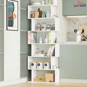 Lukzer 6-Layer S-Shaped Ladder Engineered Wood Open Bookshelf Rack (MR-002, White)