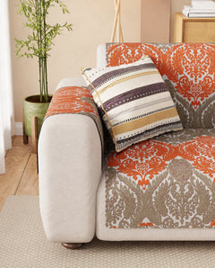 Lukzer Quilted Reversible Royal Petals Sofa Mat with WaveEdge Ultrasonic Cut (WITH BACK & HAND REST) - SC-219-01WB
