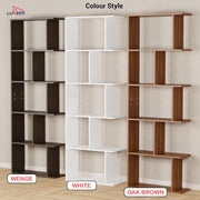 Lukzer 6 Layer Engineered Wood Space-Saving Organizer with Zigzag Open Bookshelf (MR-018/Wenge)