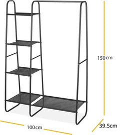 Lukzer Multi-Layer A-Frame Garment Rack – 5+1 Storage Shelves (Black, 150x100x39.5cm)