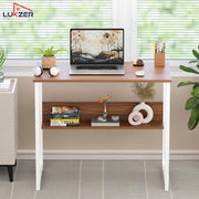 Lukzer Engineered Wood Office & Study Table with Open Bookshelf & Organiser (MST-004/Oak Brown)