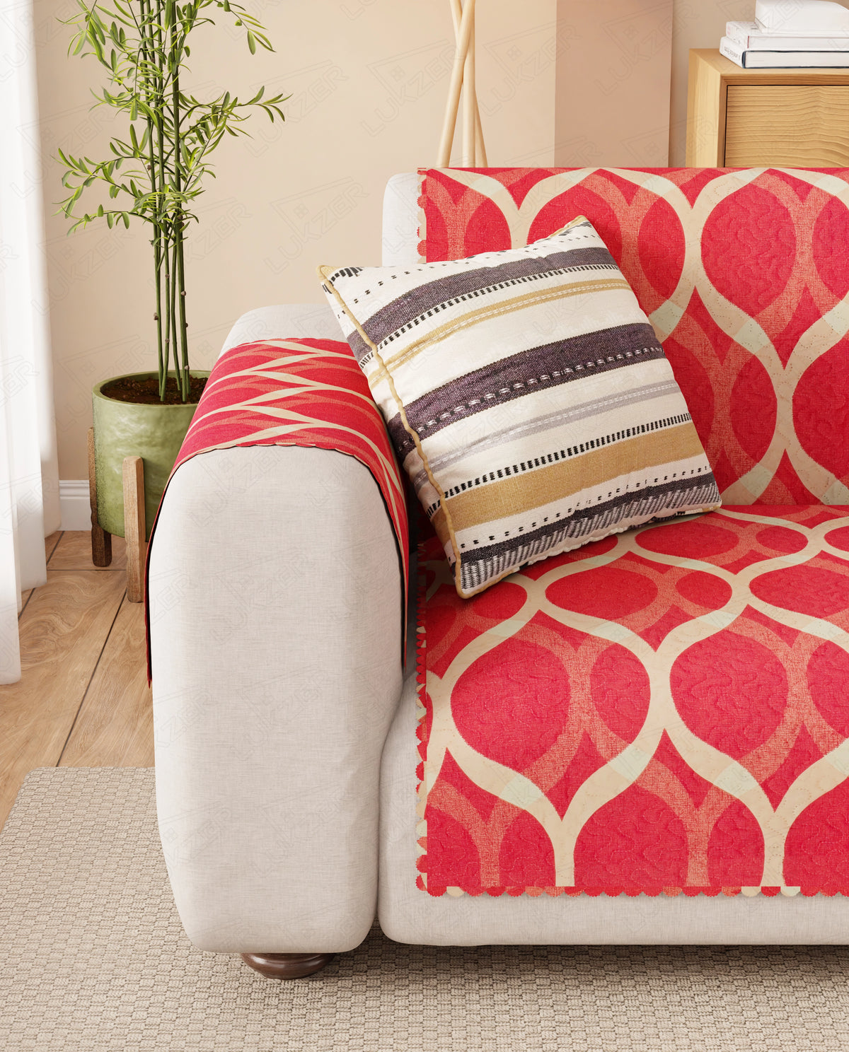 Lukzer Quilted Reversible Dessert Jewel Sofa Mat with WaveEdge Ultrasonic Cut (WITH BACK & HAND REST) - SC-202-01WB