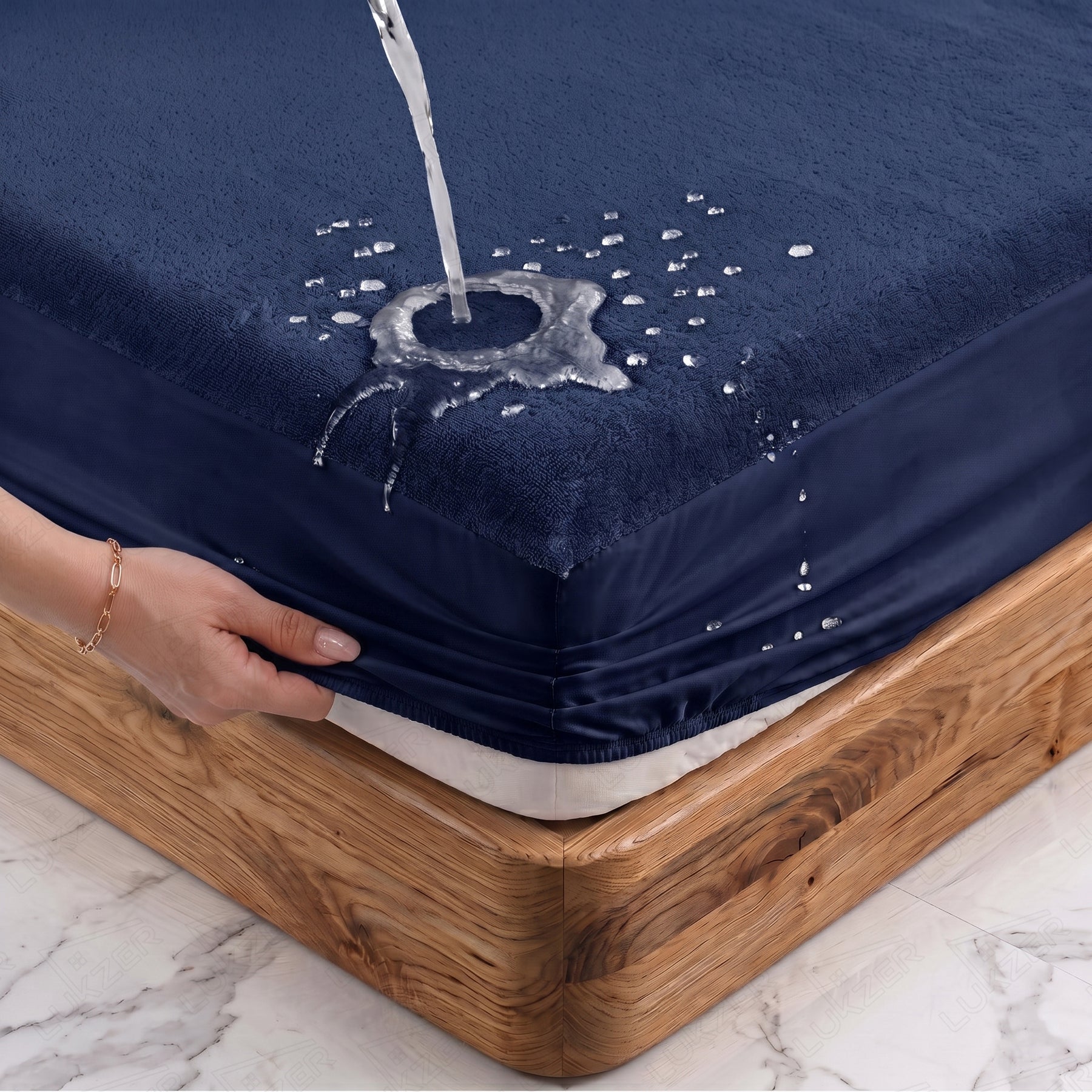 Lukzer Terry Cotton Waterproof Mattress Protector  Blue (MTP-BL-001)