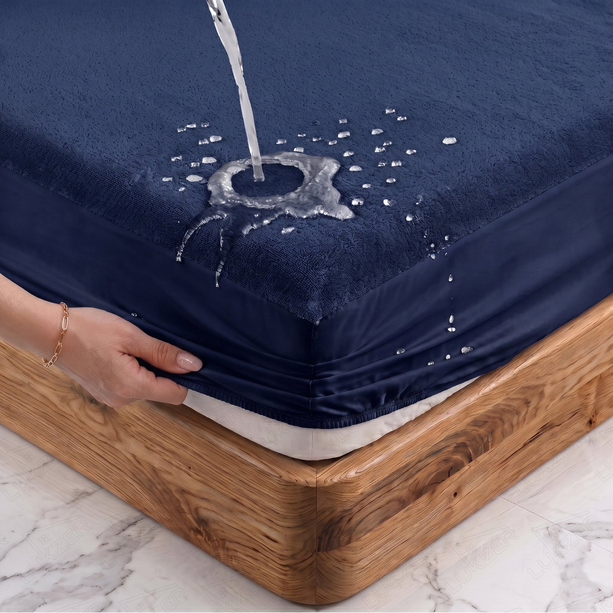 Lukzer Terry Cotton Waterproof Mattress Protector  Blue (MTP-BL-001)