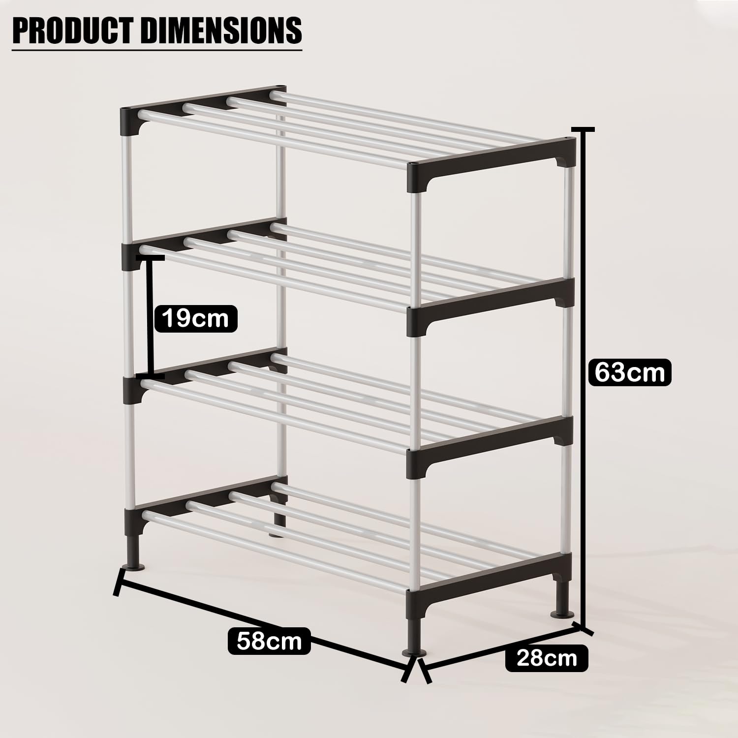Lukzer Easy DIY Metal & Plastic Bookshelf/Storage Organizer – Black & Silver (3/4/5/6 Layers)