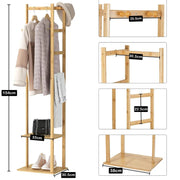 Lukzer Rectangular Bamboo Coat Rack With Hanging Rail & 2 Shelves (CH-495)