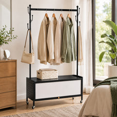 Lukzer Metal Garment Rack with Dust-Proof Storage Shelf & Multiple Hooks (Black)