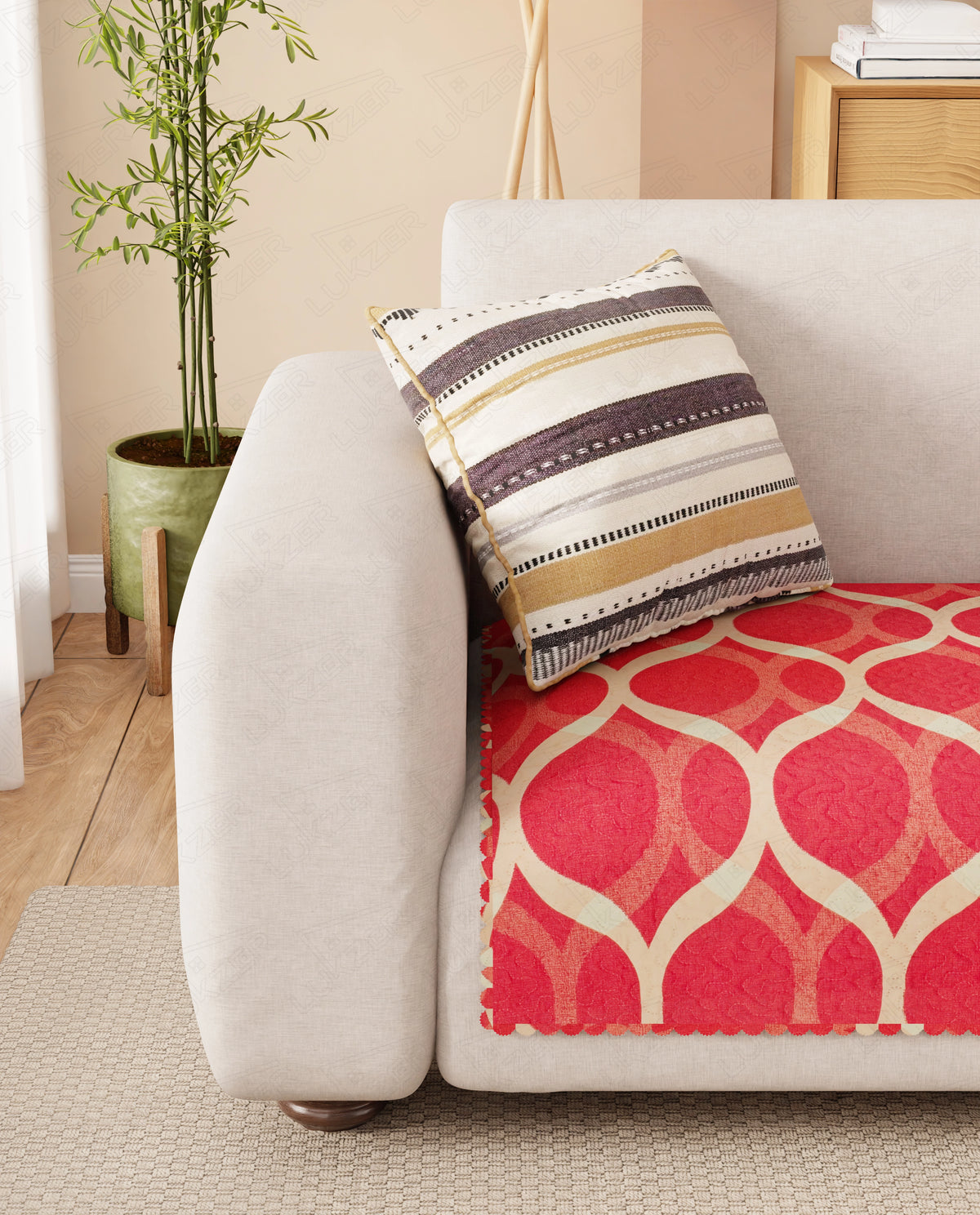 Lukzer Quilted Reversible Dessert Jewel Sofa Mat with WaveEdge Ultrasonic Cut (ONLY SEAT COVER) - SC-202-01WE