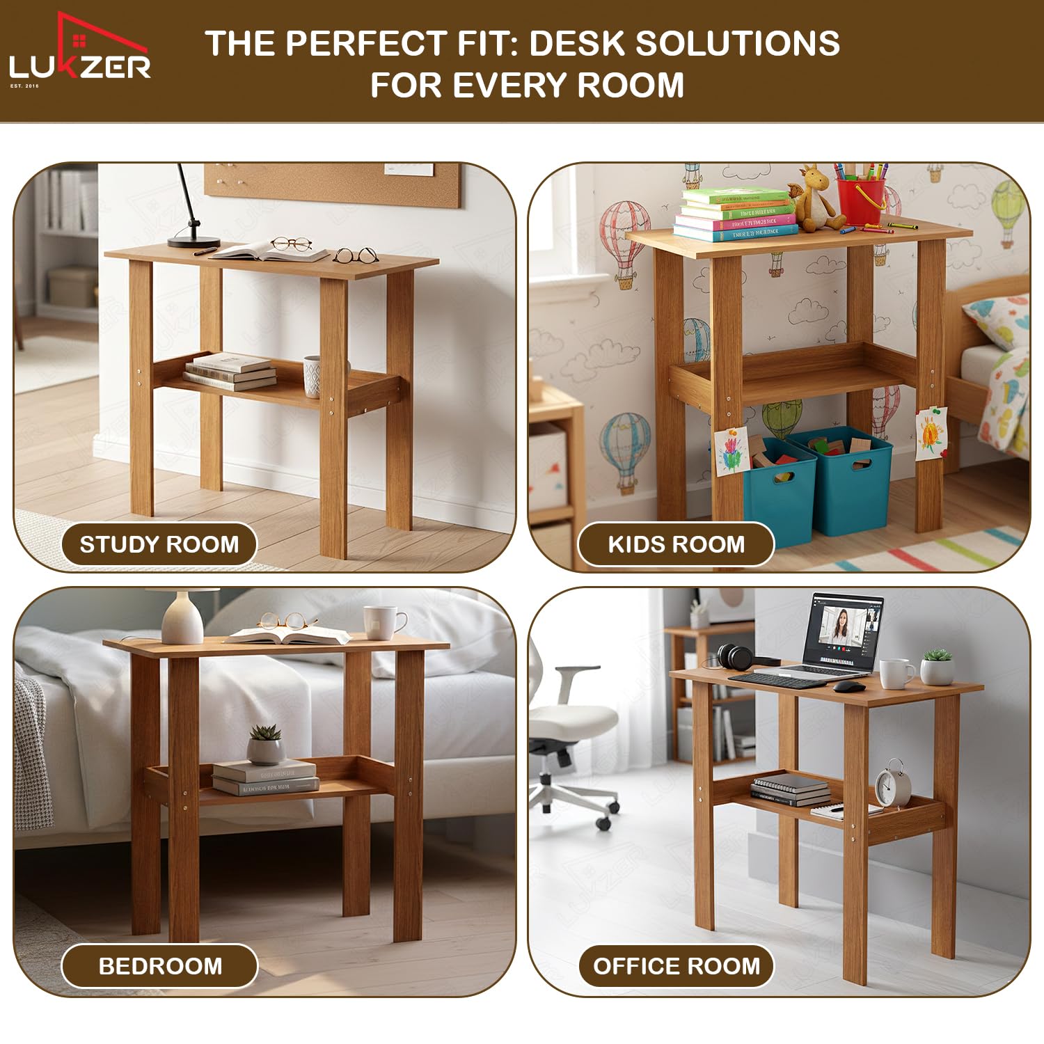 Lukzer Engineered Wood Kids Study Table with Open Shelf (ST-004S/Oak Brown)