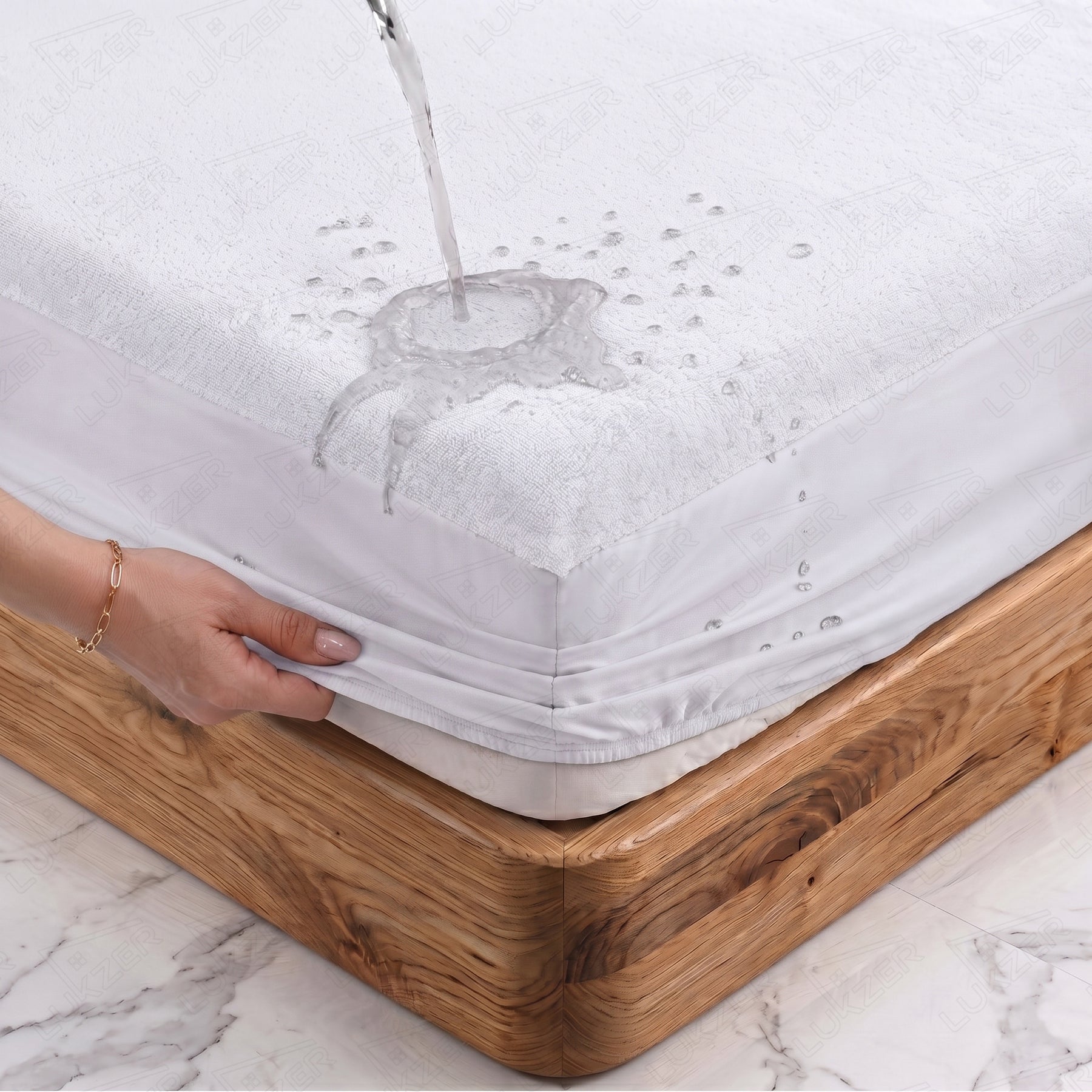 Lukzer Terry Cotton Waterproof Mattress Protector  White (MTP-WH-001)