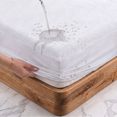 Lukzer Terry Cotton Waterproof Mattress Protector  White (MTP-WH-001)