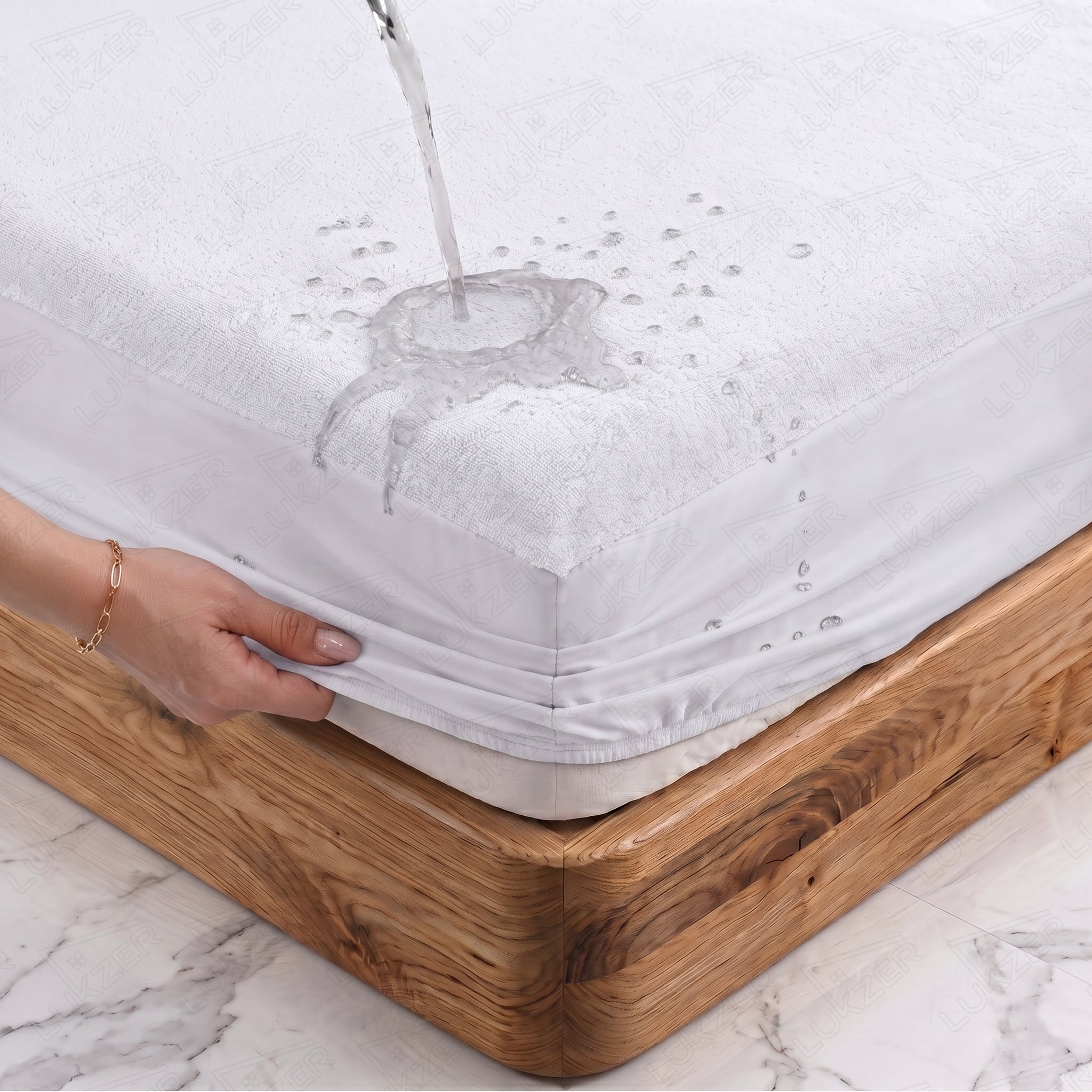 Lukzer Terry Cotton Waterproof Mattress Protector  White (MTP-WH-001)
