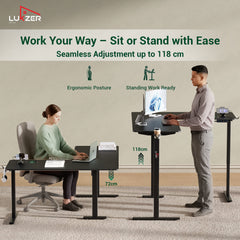 Lukzer Electric Height Adjustable Desk with USB & Type-C Study Table (EST-001/UC-Black & Black) 3-Years Warranty