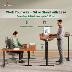 Lukzer Electric Height Adjustable Desk with USB & Type-C Study Table (EST-001/UC-Black & Oak Brown) 3-Years Warranty