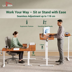 Lukzer Electric Height Adjustable Desk with USB & Type-C Study Table (EST-001/UC-White & Oak Brown) 3-Years Warranty