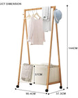 Lukzer Bamboo Garment Rack with Fabric Storage Basket and Wheels | Coat & Clothes Hanging Rail Free Standing Garment Hanging Rails For Home Office Hallway Bedroom (144 x 37.3 x 90.4cm)