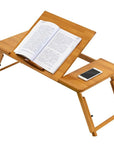 Lukzer Adjustable Bamboo Laptop Table for Bed & Sofa – Foldable Wooden Desk with Tilting Top, Notebook Stand, Drawer, Anti-Slip Legs – Multipurpose Study Tray for Work, Reading, Breakfast & More.