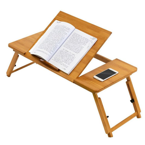 Lukzer Adjustable Bamboo Laptop Table for Bed & Sofa – Foldable Wooden Desk with Tilting Top, Notebook Stand, Drawer, Anti-Slip Legs – Multipurpose Study Tray for Work, Reading, Breakfast & More.