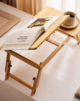 Lukzer Adjustable Bamboo Laptop Table for Bed & Sofa – Foldable Wooden Desk with Tilting Top, Notebook Stand, Drawer, Anti-Slip Legs – Multipurpose Study Tray for Work, Reading, Breakfast & More.