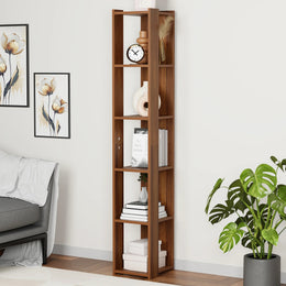 Lukzer 5-Layer Bookshelf & Open Display Rack – White, Wenge & Oak Brown (MR-019)