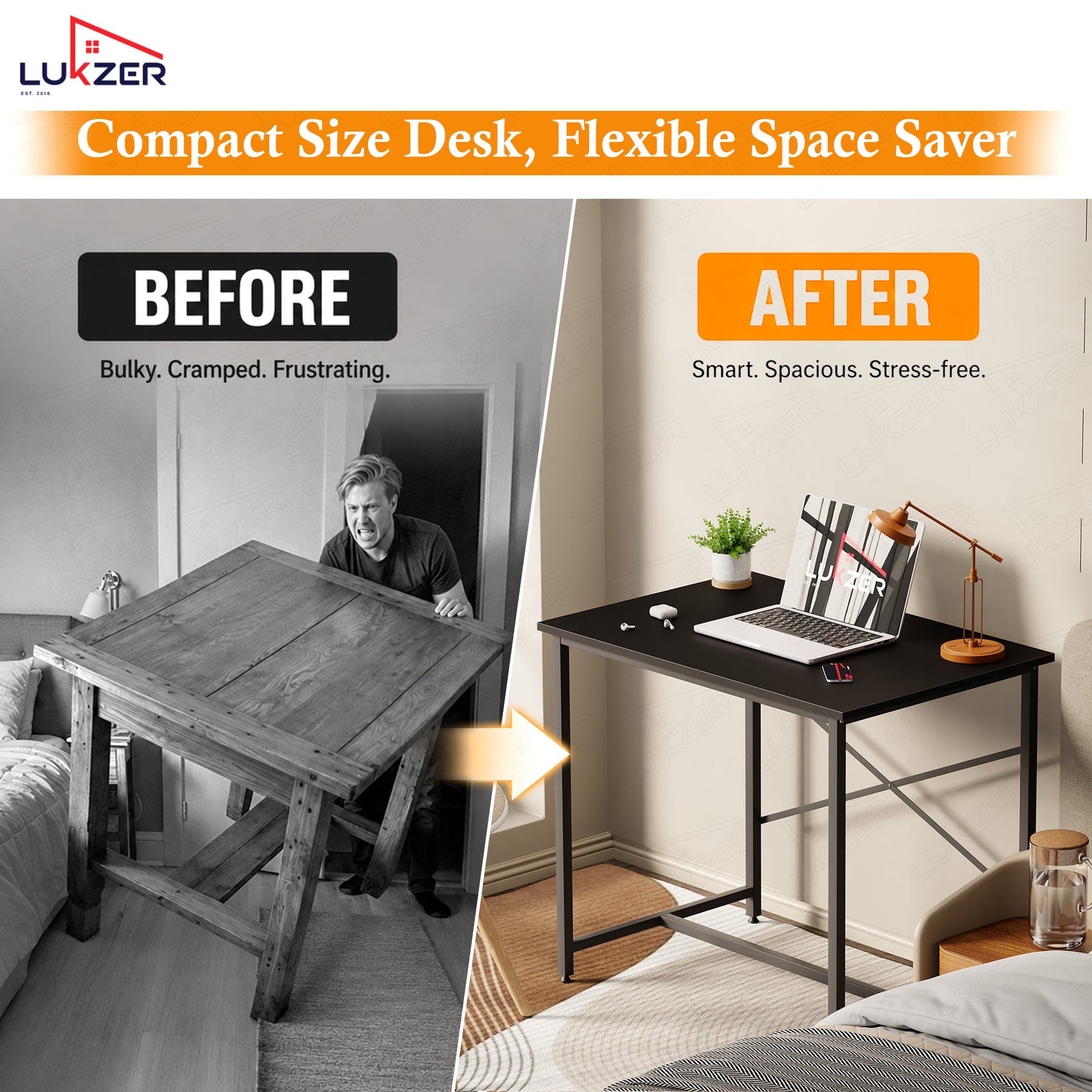 Lukzer X-Support Metal Frame & Engineered Wood Study Table for Home & Office (MST-008) Black &  Black