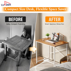 Lukzer X-Support Metal Frame & Engineered Wood Study Table for Home & Office (MST-008) white &  Oak Brown