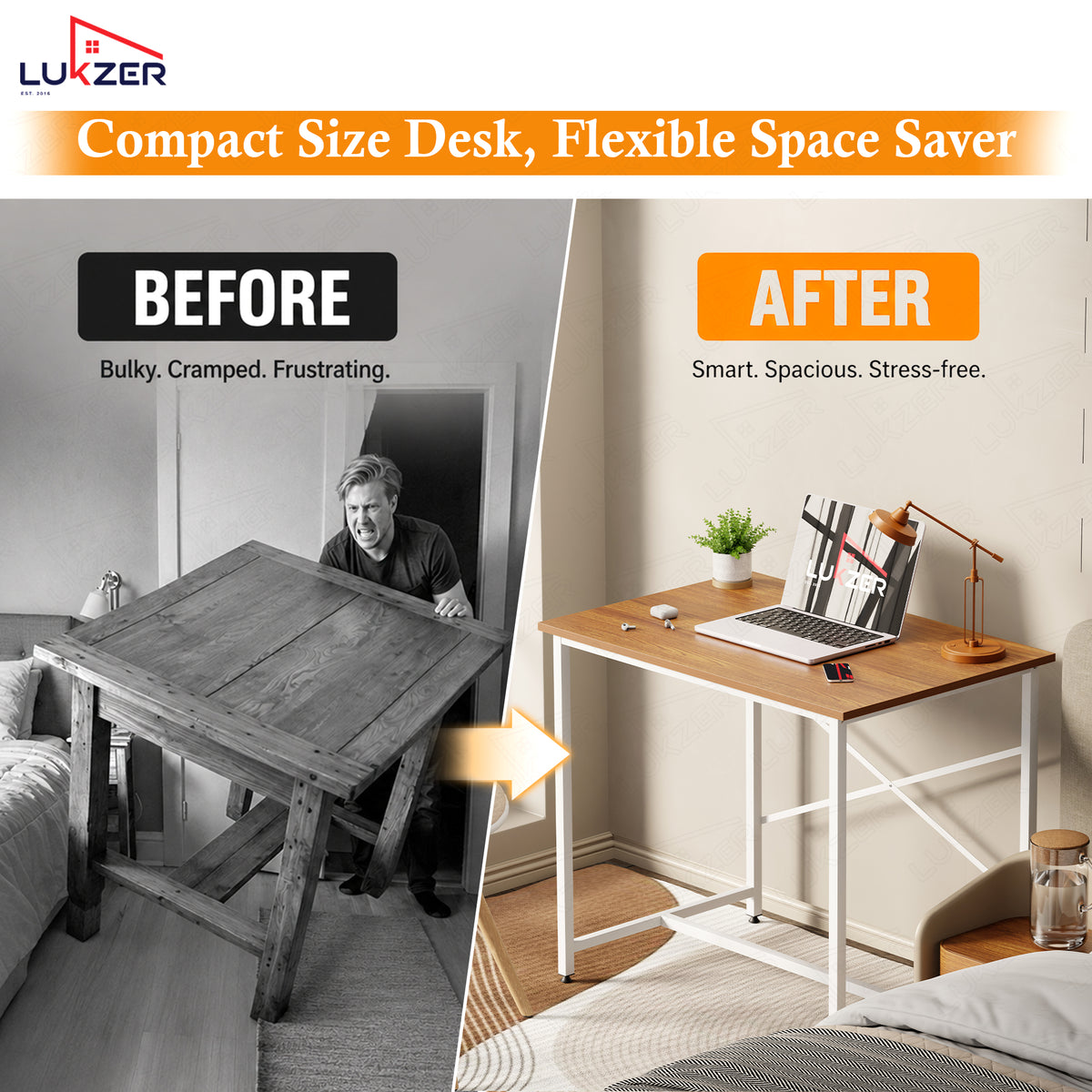Lukzer X-Support Metal Frame & Engineered Wood Study Table for Home & Office (MST-008) white &  Oak Brown