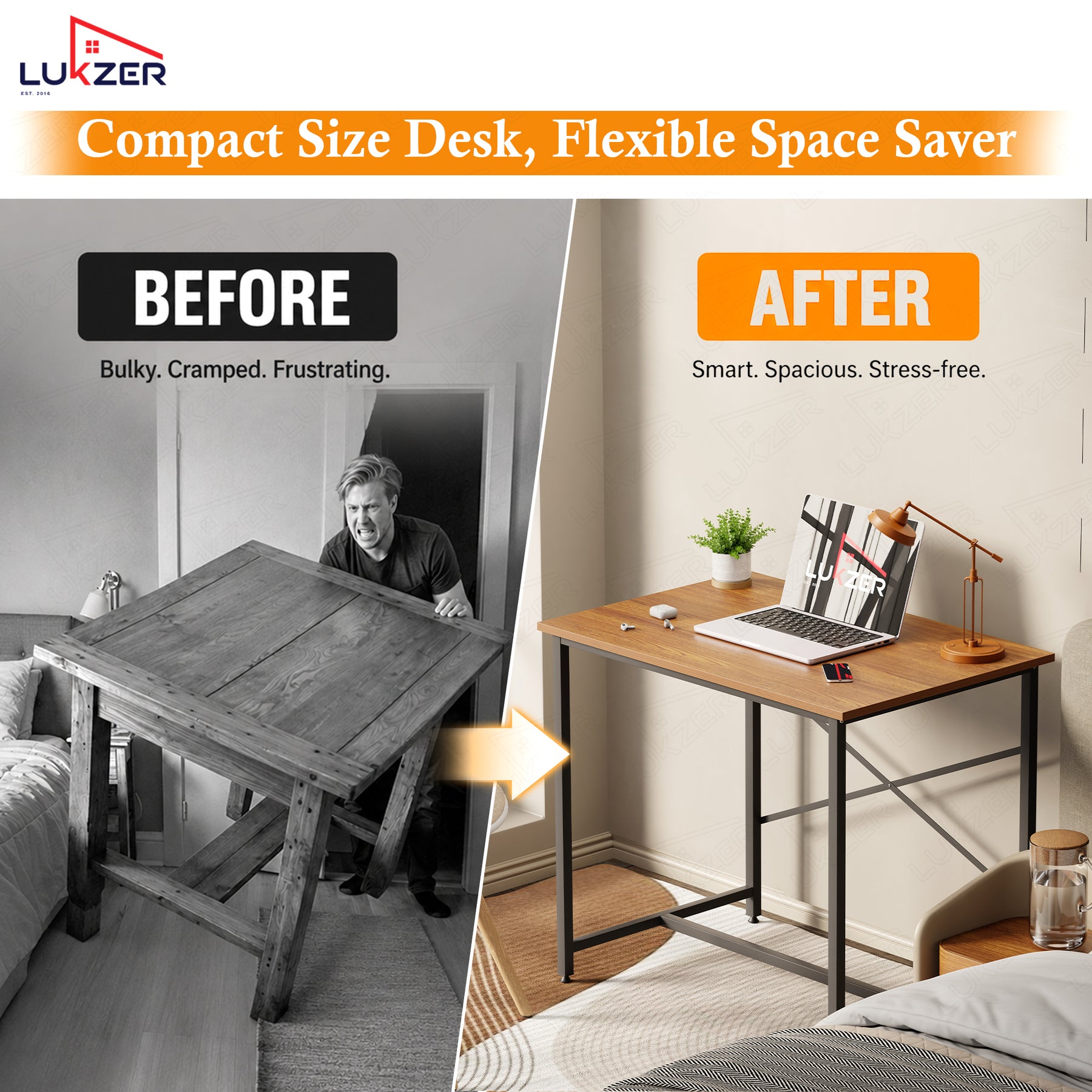 Lukzer X-Support Metal Frame & Engineered Wood Study Table for Home & Office (MST-008) Black &  Oak Brown