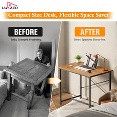 Lukzer X-Support Metal Frame & Engineered Wood Study Table for Home & Office (MST-008) Black &  Oak Brown