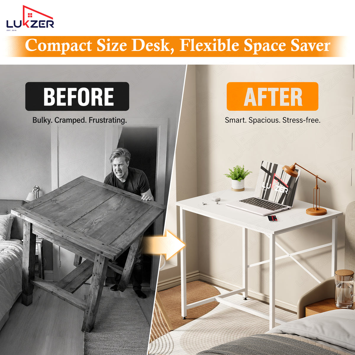 Lukzer X-Support Metal Frame & Engineered Wood Study Table for Home & Office (MST-008) white & white