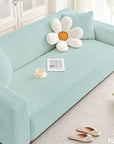 Jacquard Sofa Cover (Pastel Blue Wavy Stripes Pattern)