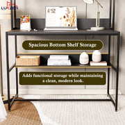 Lukzer Wooden & Metal Study Desk with 3 Storage Shelf & Open Bookshelf for Home (MST-011/Black & Black)