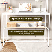 Lukzer Wooden & Metal Study Desk with 3 Storage Shelf & Open Bookshelf for Home (MST-011/White & White)