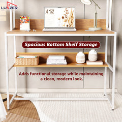 Lukzer Wooden & Metal Study Desk with 3 Storage Shelf & Open Bookshelf for Home (MST-011/White & Oak Brown)