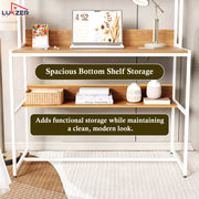 Lukzer Wooden & Metal Study Desk with 3 Storage Shelf & Open Bookshelf for Home (MST-011/White & Oak Brown)