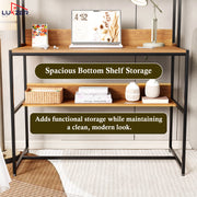 Lukzer Wooden & Metal Study Desk with 3 Storage Shelf & Open Bookshelf for Home (MST-011/Black & Oak Brown)