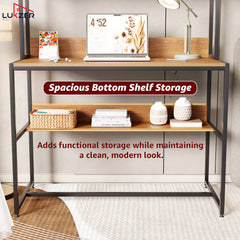 Lukzer Wooden & Metal Study Desk with 3 Storage Shelf & Open Bookshelf for Home (MST-011/Black & Oak Brown)