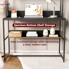 Lukzer Wooden & Metal Study Desk with 3 Storage Shelf & Open Bookshelf for Home (MST-011/Black & Black)