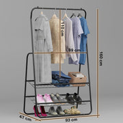 Metal Clothes Rack – Multipurpose Garment Organizer Stand with 2-Tier Storage & Angled Shelf (CGS-001/ Black)