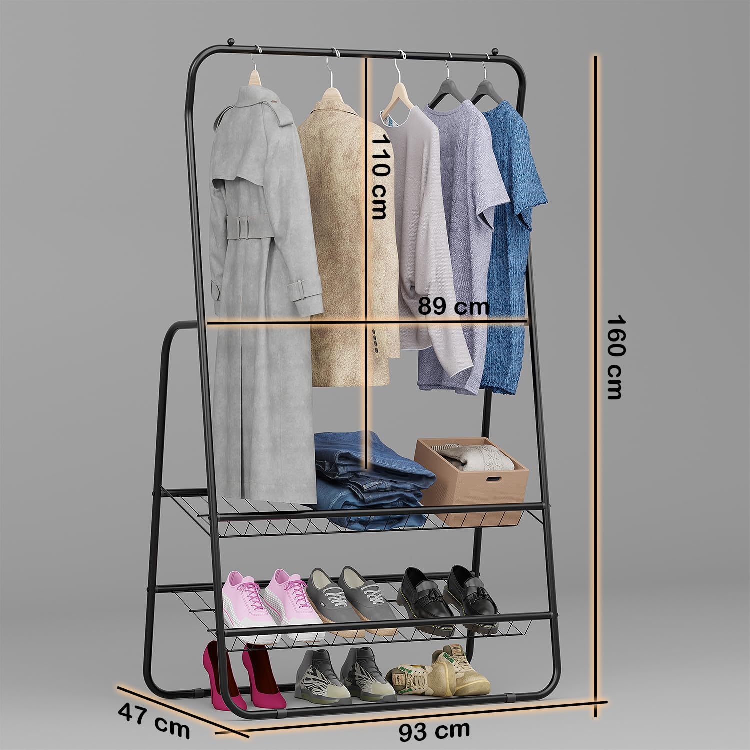 Lukzer Hexa Metal Clothes Drying Rack Laundry Organizer with Wheels (CGS-001/Black)