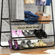 Metal Clothes Rack – Multipurpose Garment Organizer Stand with 2-Tier Storage & Angled Shelf (CGS-001/ Black)