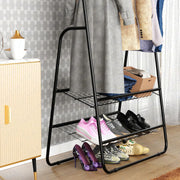 Metal Clothes Rack – Multipurpose Garment Organizer Stand with 2-Tier Storage & Angled Shelf (CGS-001/ Black)