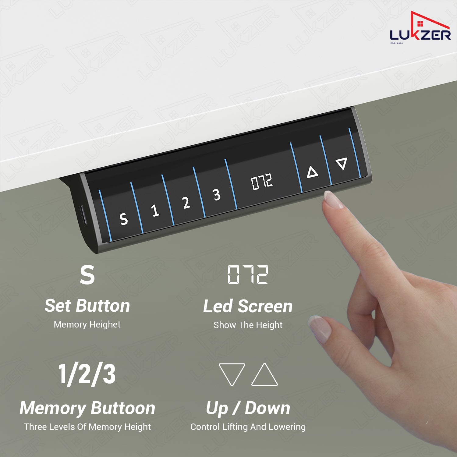 Lukzer Electric Height Adjustable Desk with USB & Type-C Study Table (EST-003/UC-White & White) 3-Years Warranty