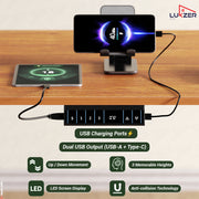 Lukzer Electric Height Adjustable Desk with USB & Type-C Study Table (EST-001/UC-Black & Oak Brown)