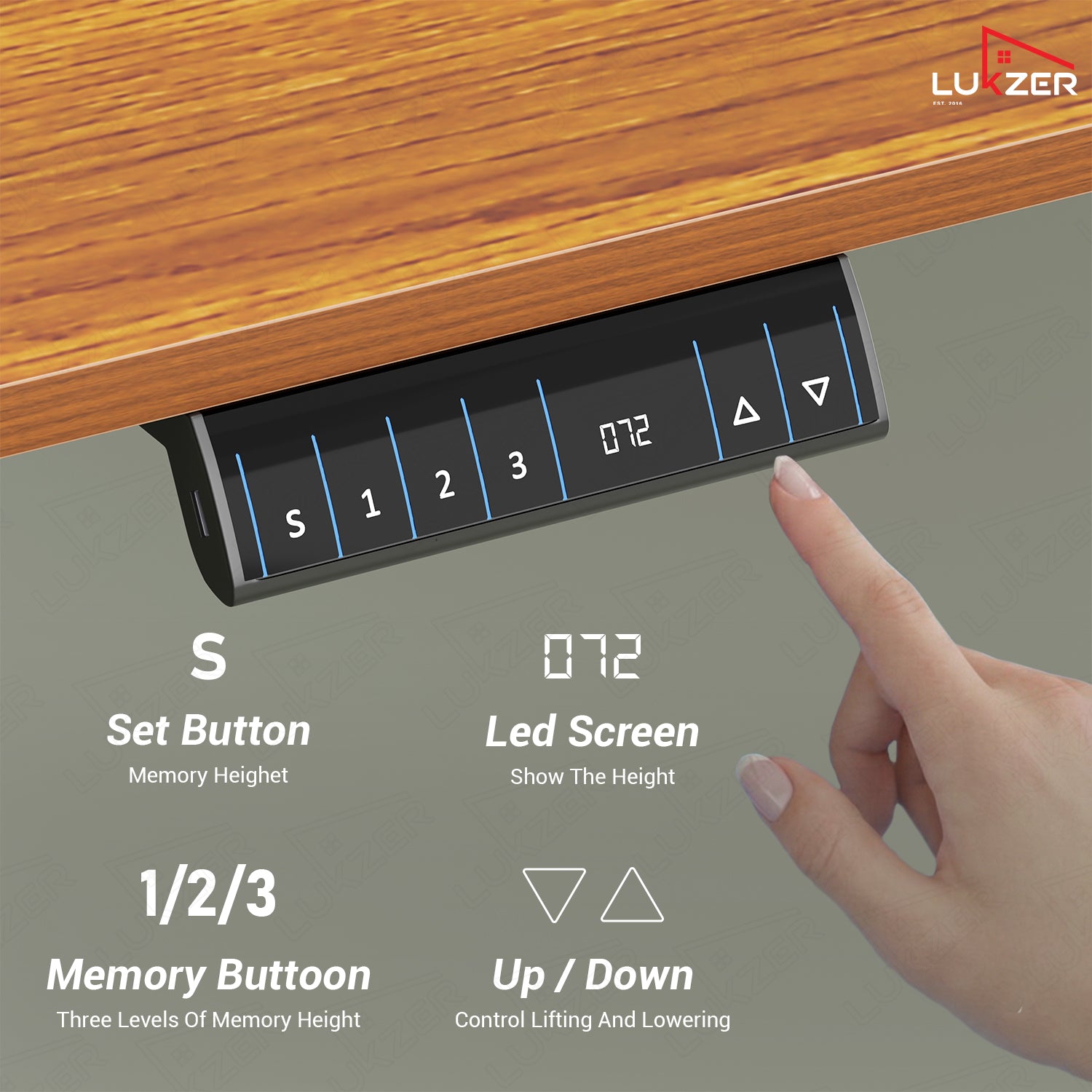 Lukzer Electric Height Adjustable Desk with USB & Type-C Study Table (EST-003/UC-White & Oak Brown) 3-Years Warranty