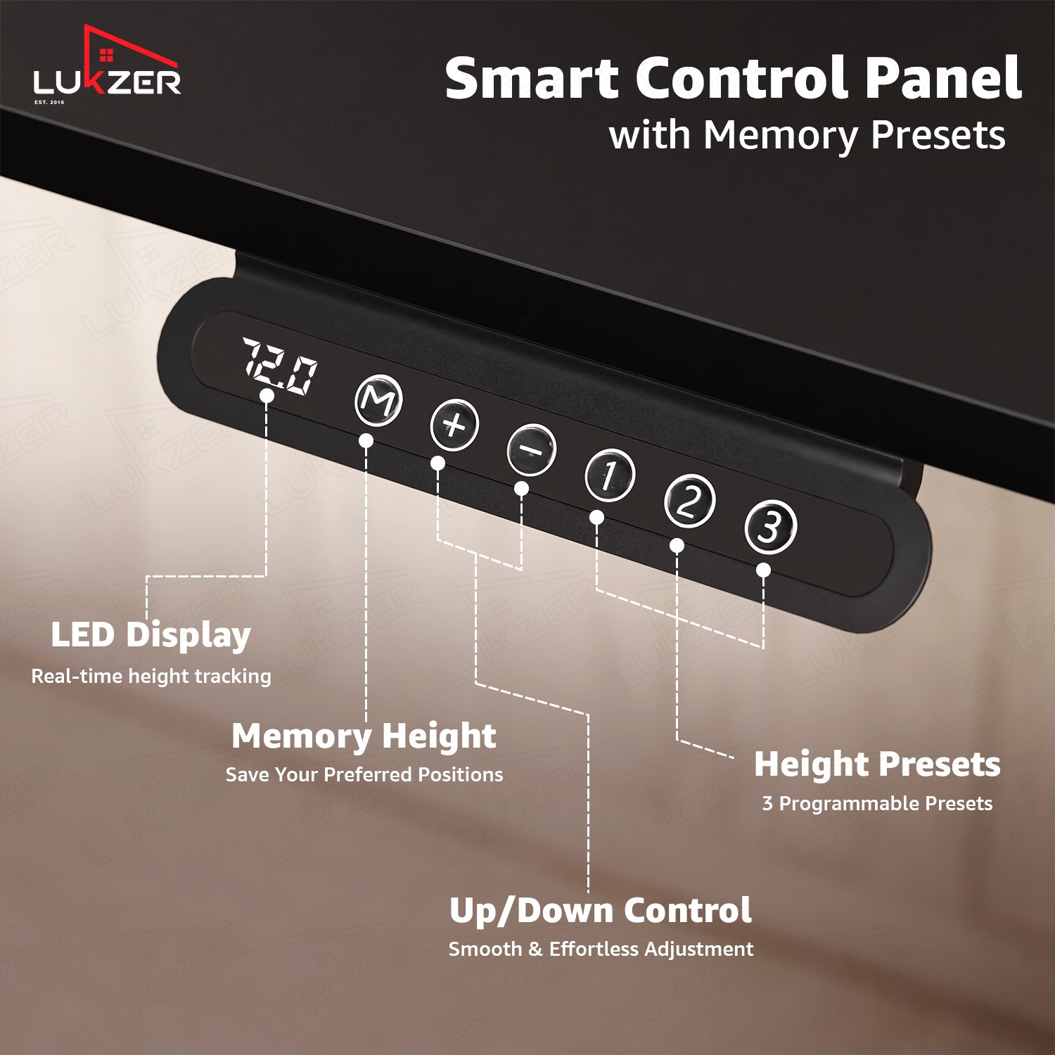Lukzer Electric Automatic Height Adjustable Sit Stand Desk EST-003 ( Black & Black) 3-Years Warranty