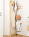 Lukzer Bamboo Corner Coat Rack – Space-Saving Freestanding Hanger Stand for Clothes, Hats & Bags with 6 Hooks, Multi-Tier Clothes Organizer for Entryway, Bedroom, Living Room & Hallway