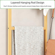 Lukzer Bamboo Corner Coat Rack – Space-Saving Freestanding Hanger Stand for Clothes, Hats & Bags with 6 Hooks, Multi-Tier Clothes Organizer for Entryway, Bedroom, Living Room & Hallway