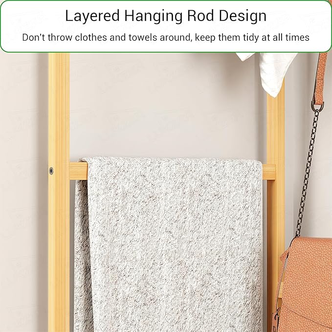 Lukzer Bamboo Corner Coat Rack With Hooks (CH-500)