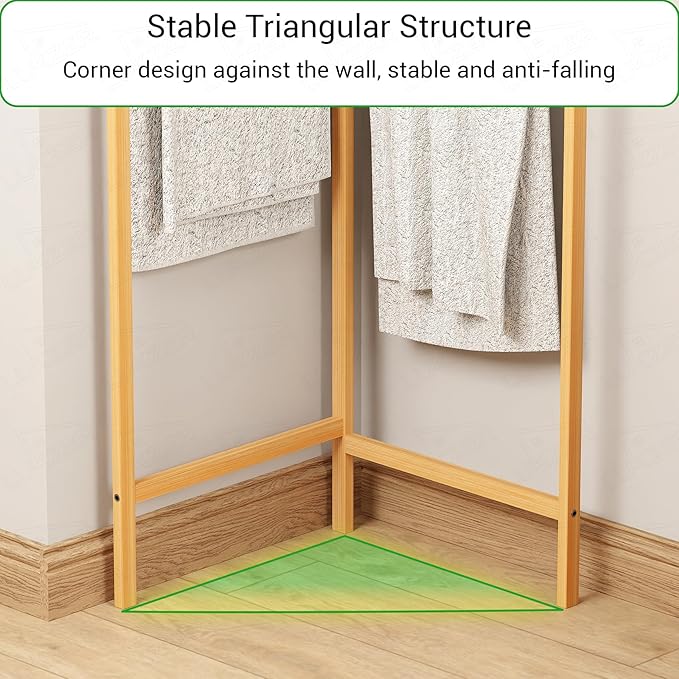 Lukzer Bamboo Corner Coat Rack With Hooks (CH-500)